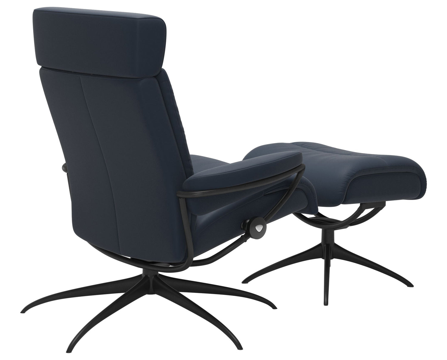 Paloma Leather Oxford Blue M & Matte Black Base | Stressless Tokyo Adjustable Headrest Recliner | Valley Ridge Furniture