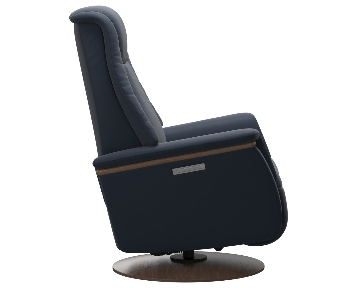 Paloma Leather Oxford Blue S/M/L & Walnut Base/Arm Trim | Stressless Max Recliner | Valley Ridge Furniture