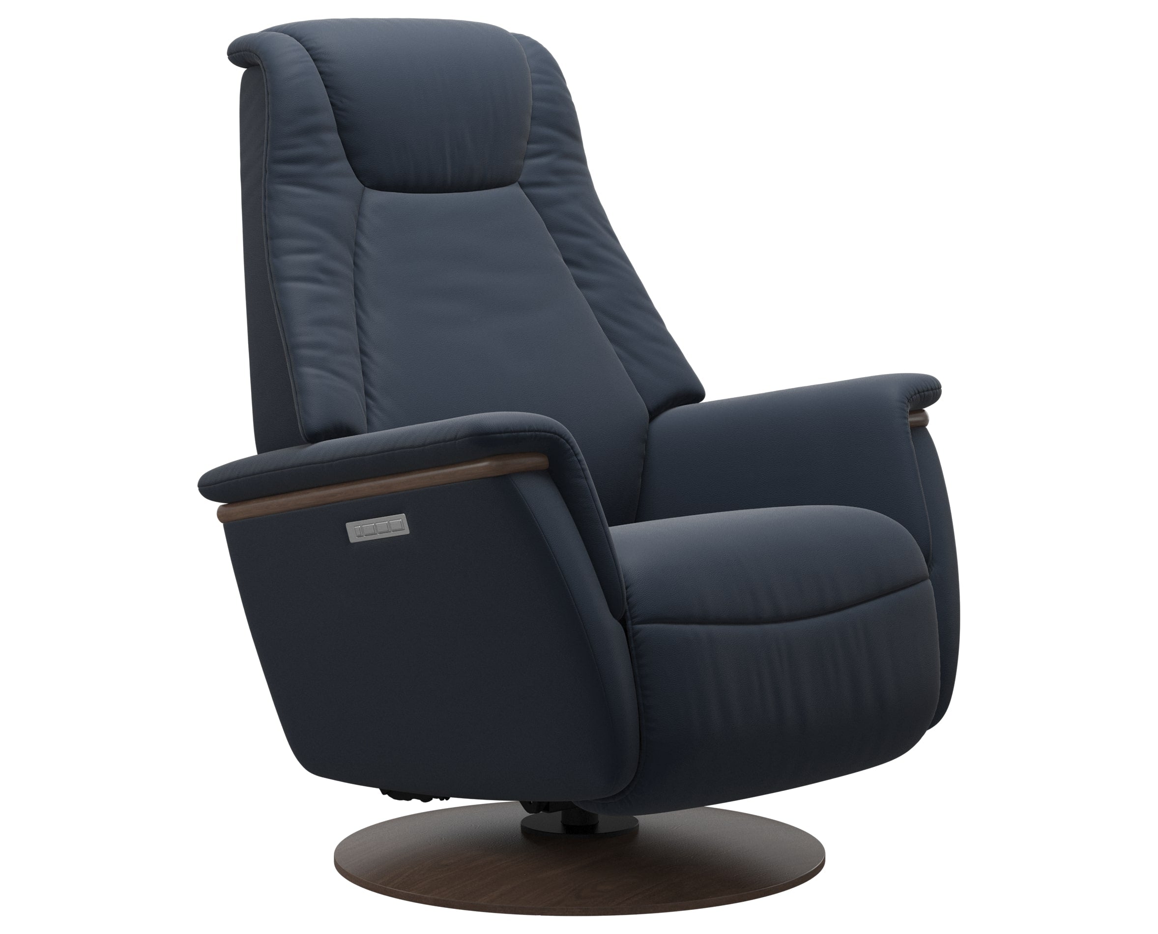 Paloma Leather Oxford Blue S/M/L & Walnut Base/Arm Trim | Stressless Max Recliner | Valley Ridge Furniture