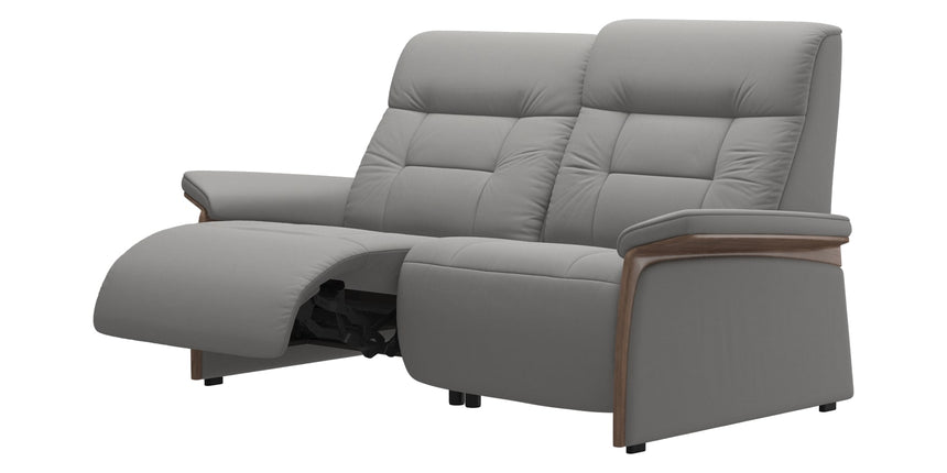 Paloma Leather Silver Grey & Walnut Arm Trim | Stressless Mary 2-Seater Sofa | Valley Ridge Furniture
