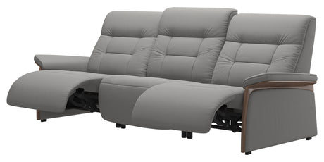 Paloma Leather Silver Grey & Walnut Arm Trim | Stressless Mary 3-Seater Sofa | Valley Ridge Furniture
