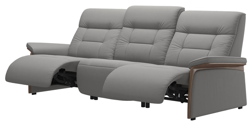 Paloma Leather Silver Grey & Walnut Arm Trim | Stressless Mary 3-Seater Sofa | Valley Ridge Furniture