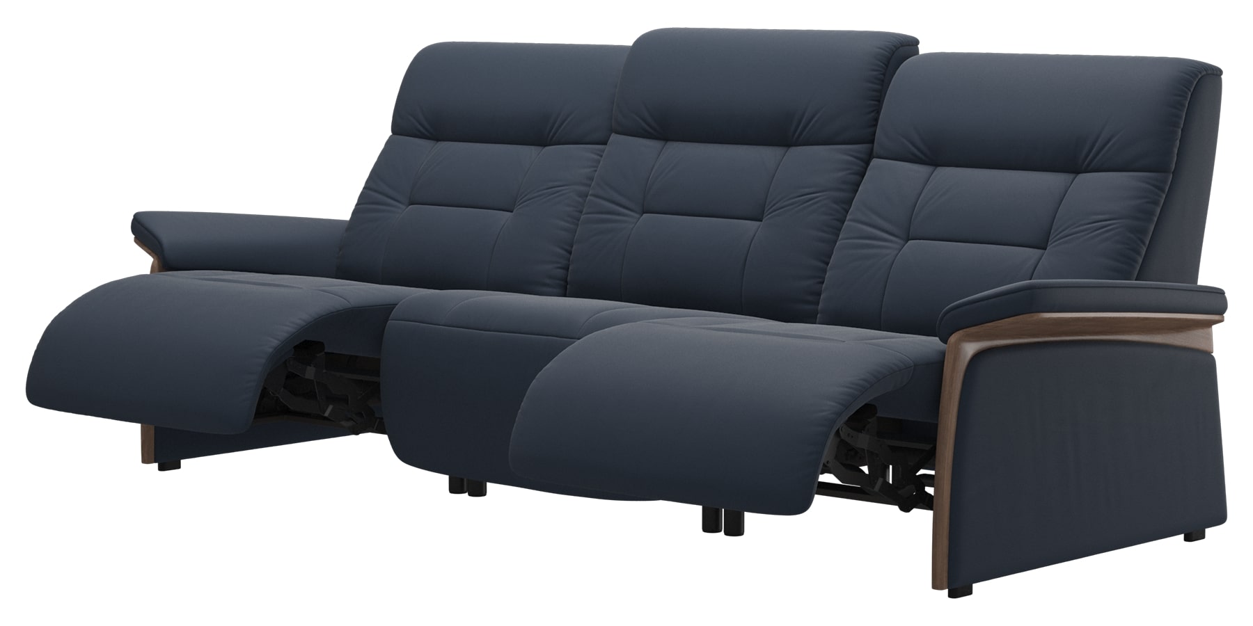 Paloma Leather Oxford Blue &amp; Walnut Arm Trim | Stressless Mary 3-Seater Sofa | Valley Ridge Furniture