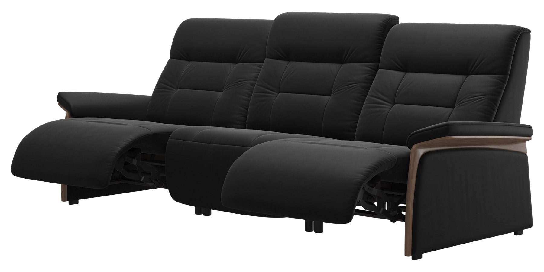 Paloma Leather Black &amp; Walnut Arm Trim | Stressless Mary 3-Seater Sofa | Valley Ridge Furniture