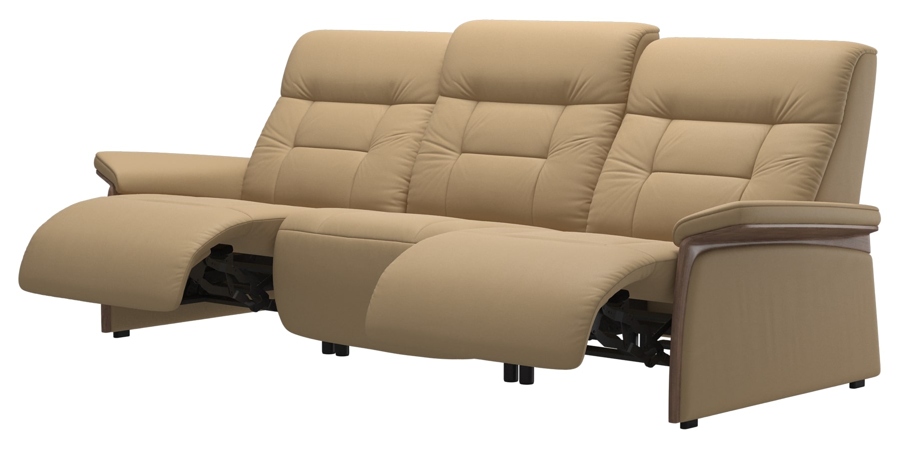 Paloma Leather Sand &amp; Walnut Arm Trim | Stressless Mary 3-Seater Sofa | Valley Ridge Furniture