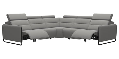 Paloma Leather Silver Grey & Matte Black Arm Trim | Stressless Emily C22 Corner Sofa | Valley Ridge Furniture