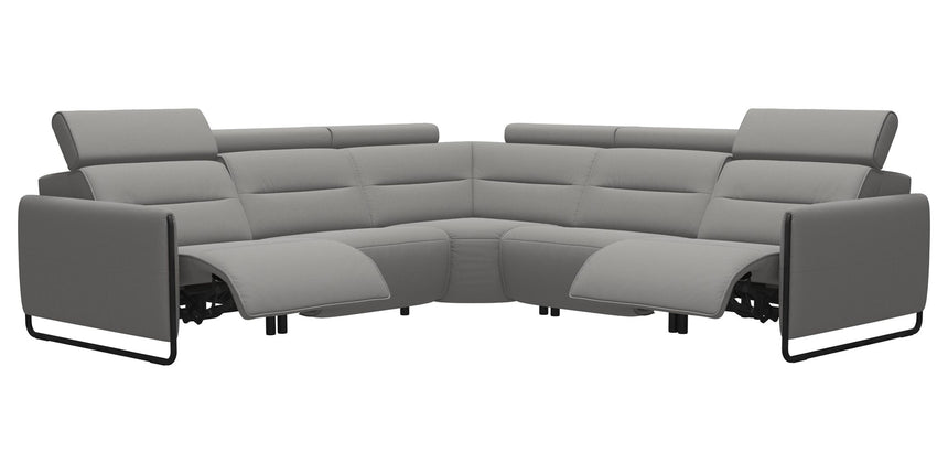 Paloma Leather Silver Grey & Matte Black Arm Trim | Stressless Emily C22 Corner Sofa | Valley Ridge Furniture