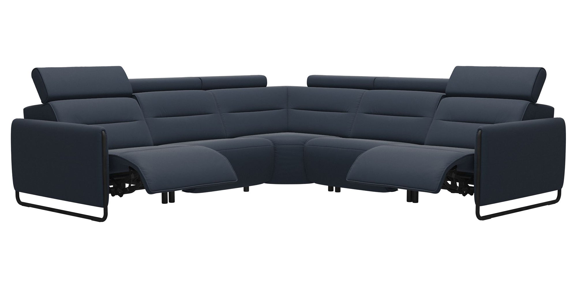 Paloma Leather Oxford Blue &amp; Matte Black Arm Trim | Stressless Emily C22 Corner Sofa | Valley Ridge Furniture
