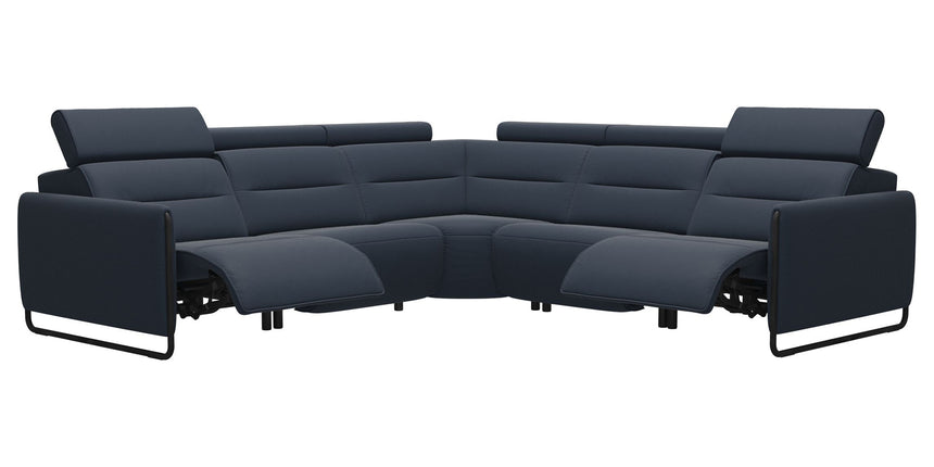 Paloma Leather Oxford Blue & Matte Black Arm Trim | Stressless Emily C22 Corner Sofa | Valley Ridge Furniture
