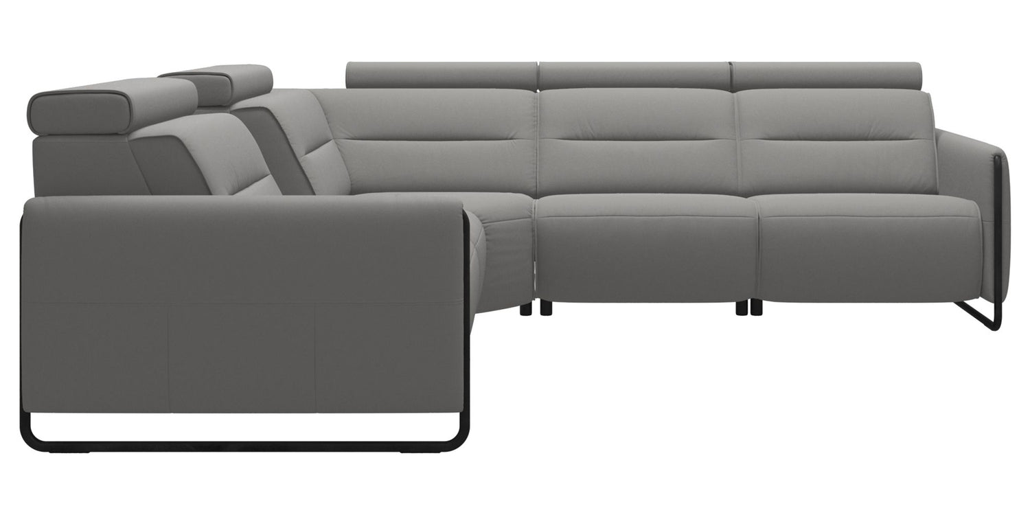 Paloma Leather Silver Grey & Matte Black Arm Trim | Stressless Emily C12 Corner Sofa | Valley Ridge Furniture