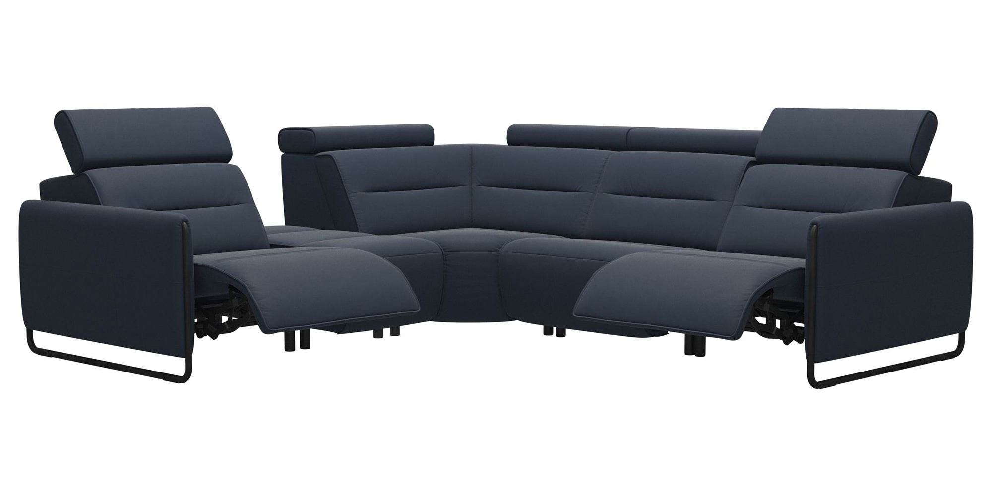 Paloma Leather Oxford Blue &amp; Matte Black Arm Trim | Stressless Emily C12 Corner Sofa | Valley Ridge Furniture