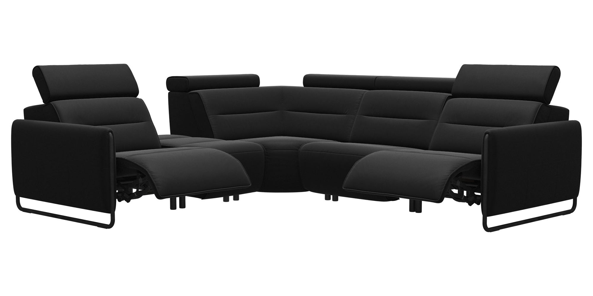 Paloma Leather Black &amp; Matte Black Arm Trim | Stressless Emily C12 Corner Sofa | Valley Ridge Furniture