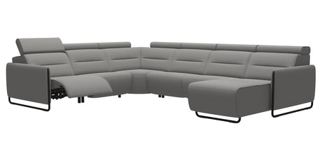 Paloma Leather Silver Grey & Matte Black Arm Trim | Stressless Emily C22 Corner Sofa with Long Seat | Valley Ridge Furniture