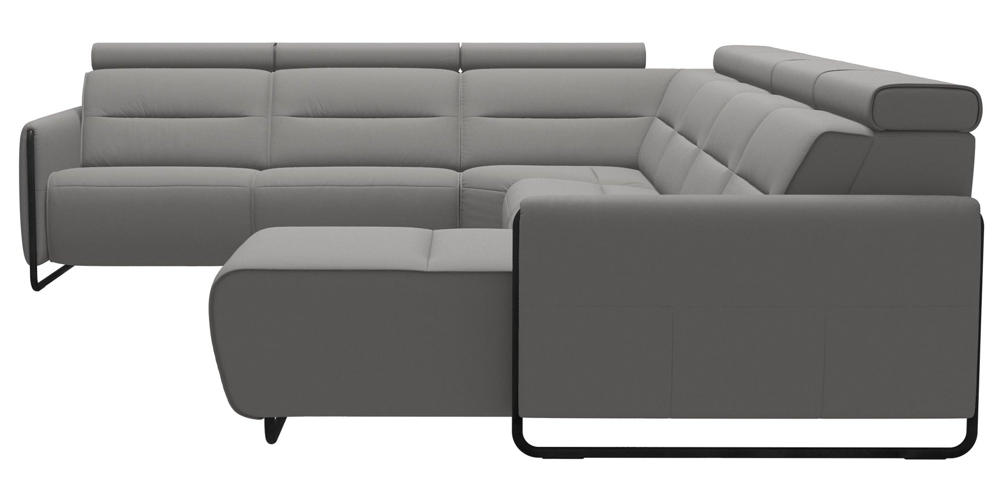 Paloma Leather Silver Grey &amp; Matte Black Arm Trim | Stressless Emily C22 Corner Sofa with Long Seat | Valley Ridge Furniture