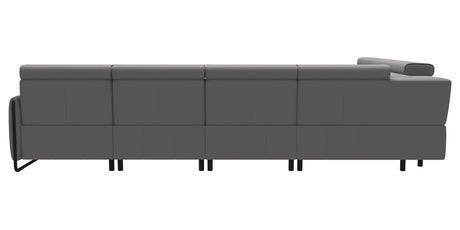 Paloma Leather Silver Grey & Matte Black Arm Trim | Stressless Emily C22 Corner Sofa with Long Seat | Valley Ridge Furniture