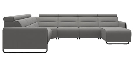 Paloma Leather Silver Grey & Matte Black Arm Trim | Stressless Emily C22 Corner Sofa with Long Seat | Valley Ridge Furniture