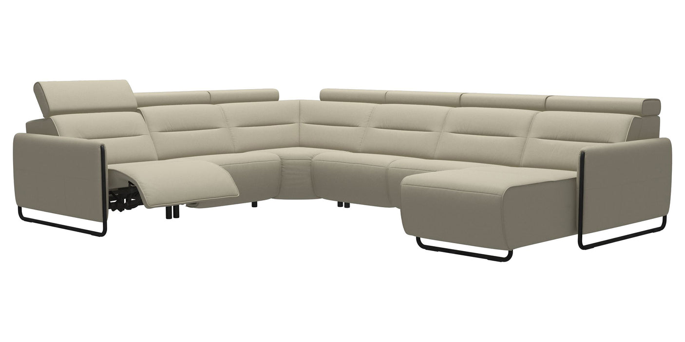 Paloma Leather Light Grey & Matte Black Arm Trim | Stressless Emily C22 Corner Sofa with Long Seat | Valley Ridge Furniture