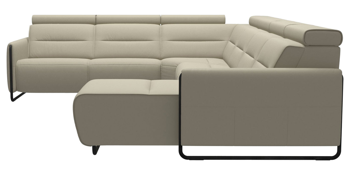 Paloma Leather Light Grey & Matte Black Arm Trim | Stressless Emily C22 Corner Sofa with Long Seat | Valley Ridge Furniture