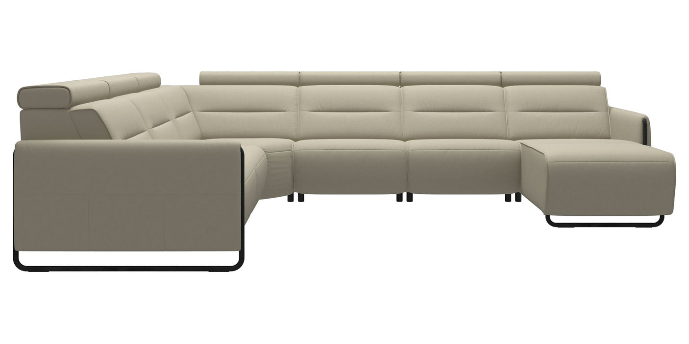 Paloma Leather Light Grey & Matte Black Arm Trim | Stressless Emily C22 Corner Sofa with Long Seat | Valley Ridge Furniture