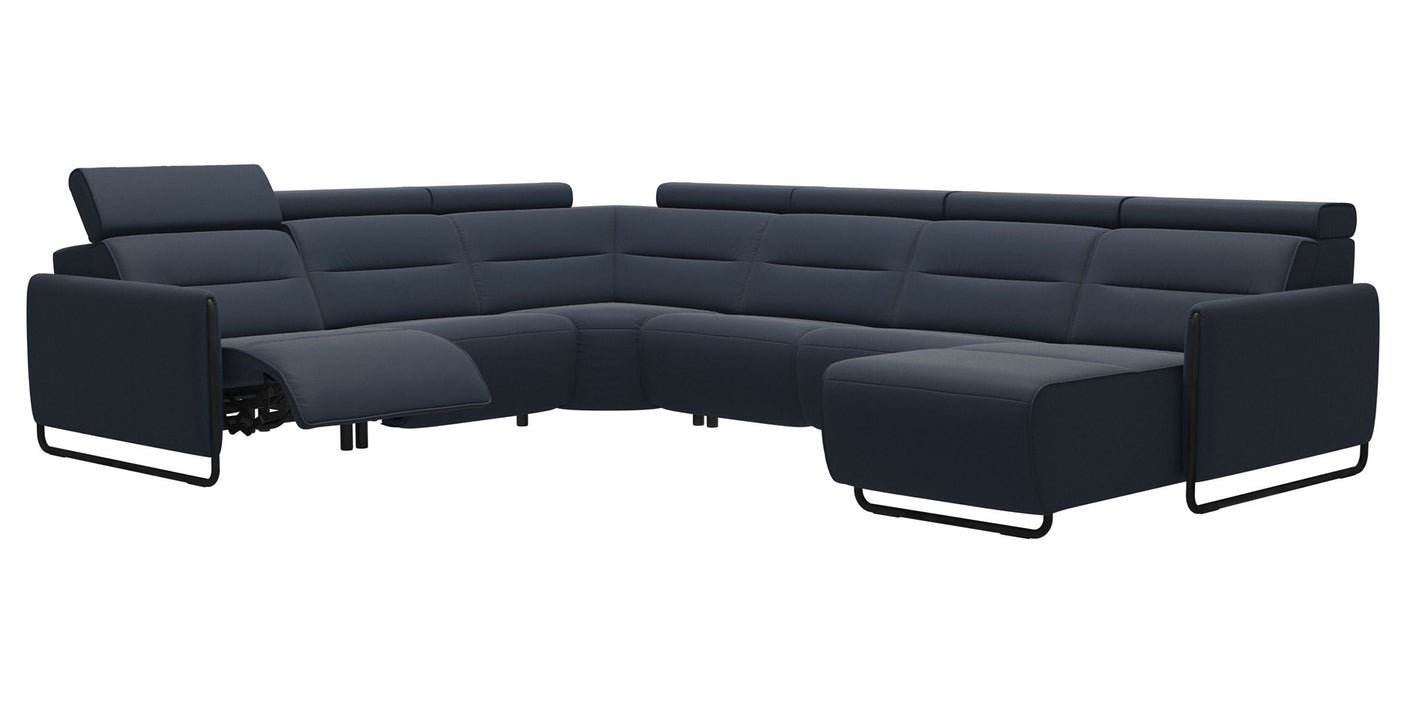 Paloma Leather Oxford Blue & Matte Black Arm Trim | Stressless Emily C22 Corner Sofa with Long Seat | Valley Ridge Furniture