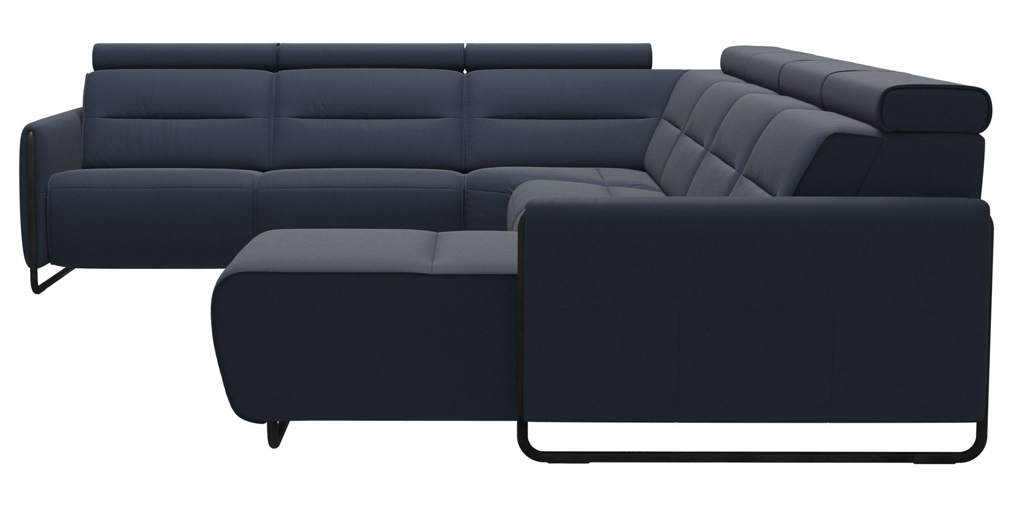 Paloma Leather Oxford Blue &amp; Matte Black Arm Trim | Stressless Emily C22 Corner Sofa with Long Seat | Valley Ridge Furniture