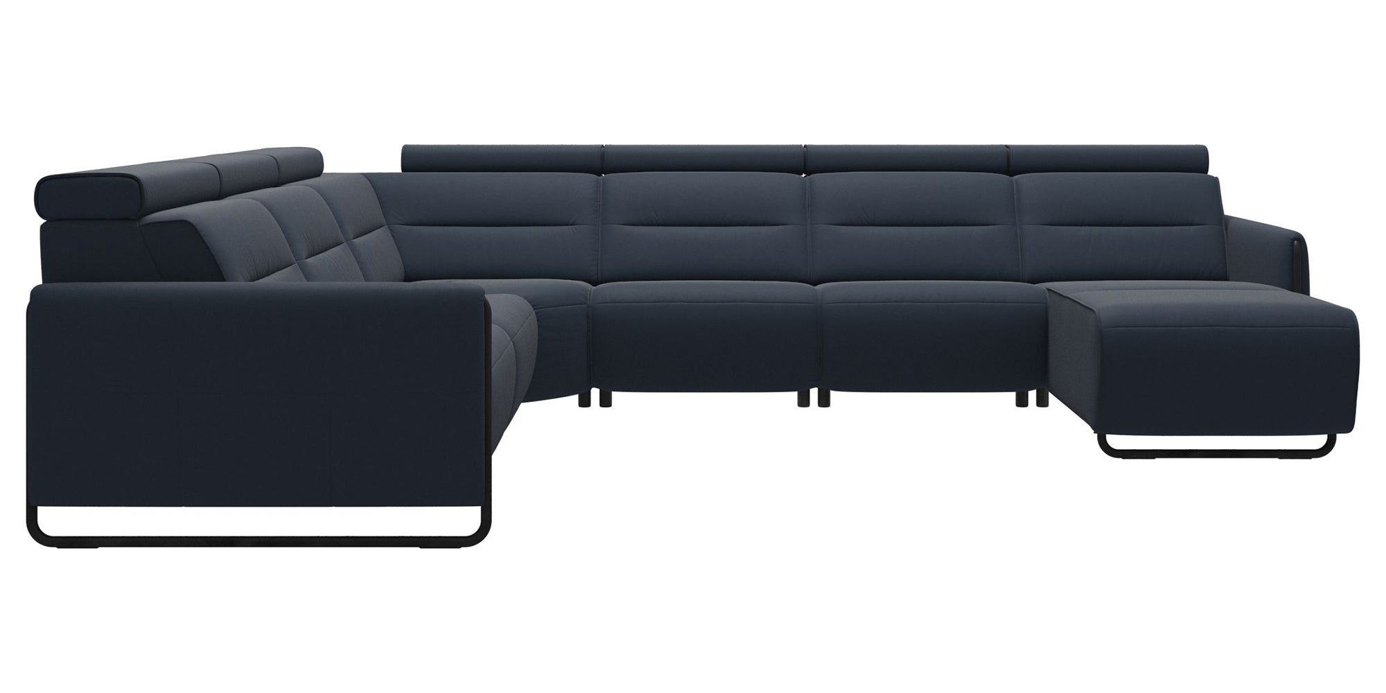 Paloma Leather Oxford Blue &amp; Matte Black Arm Trim | Stressless Emily C22 Corner Sofa with Long Seat | Valley Ridge Furniture