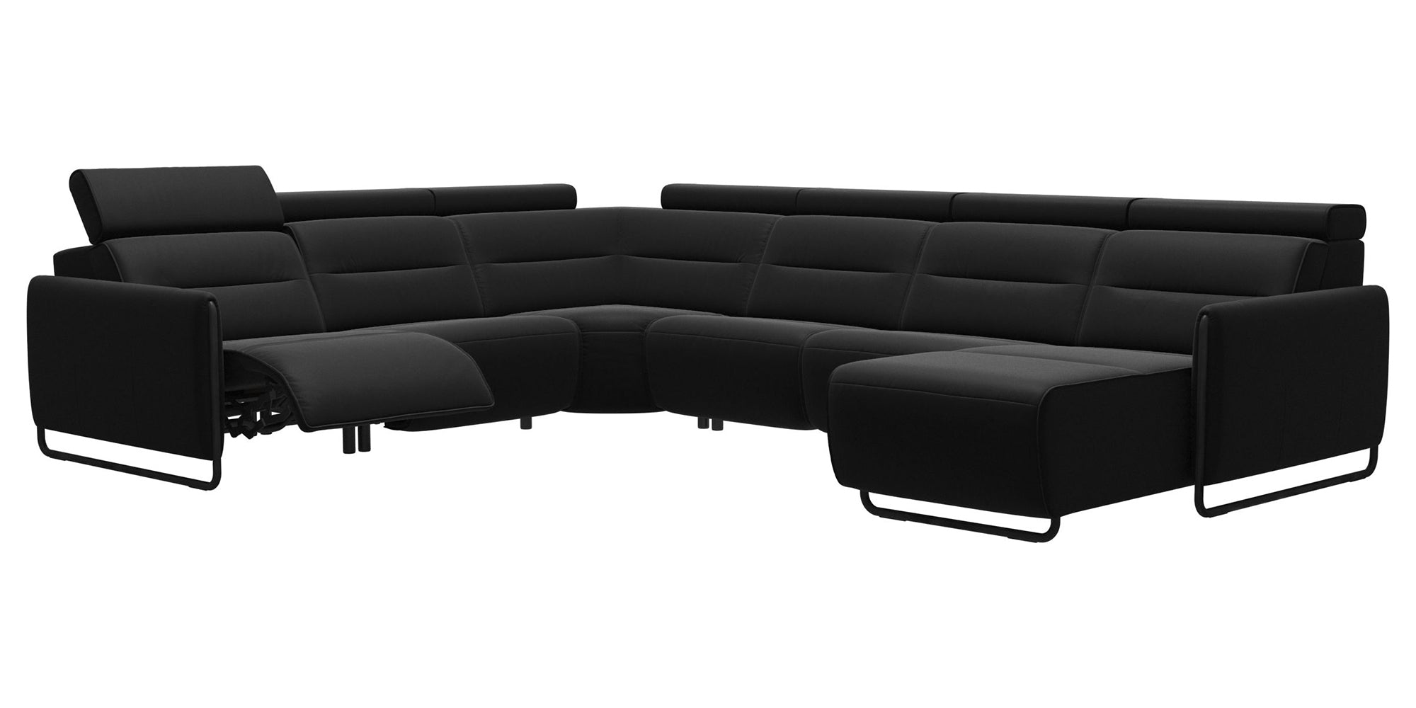 Paloma Leather Black &amp; Matte Black Arm Trim | Stressless Emily C22 Corner Sofa with Long Seat | Valley Ridge Furniture