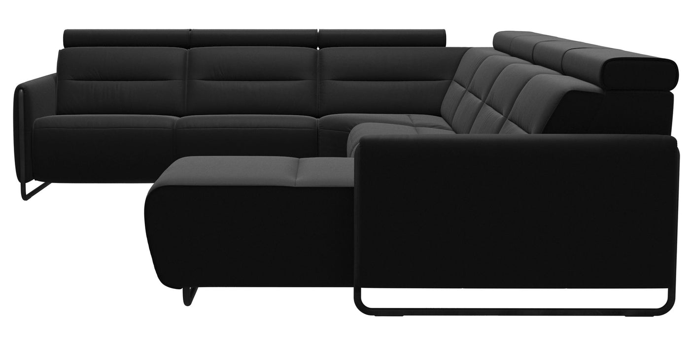 Paloma Leather Black & Matte Black Arm Trim | Stressless Emily C22 Corner Sofa with Long Seat | Valley Ridge Furniture