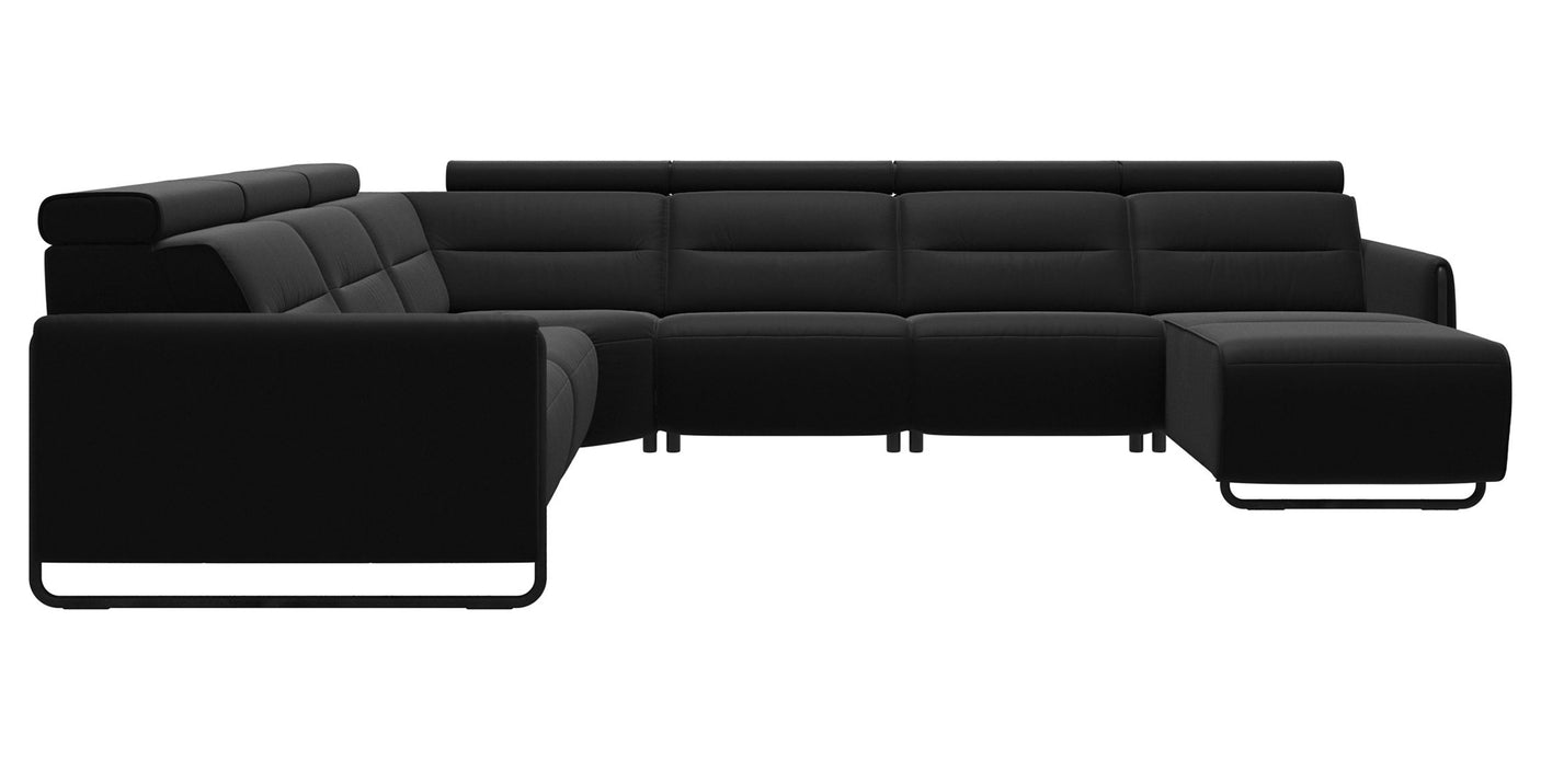 Paloma Leather Black & Matte Black Arm Trim | Stressless Emily C22 Corner Sofa with Long Seat | Valley Ridge Furniture