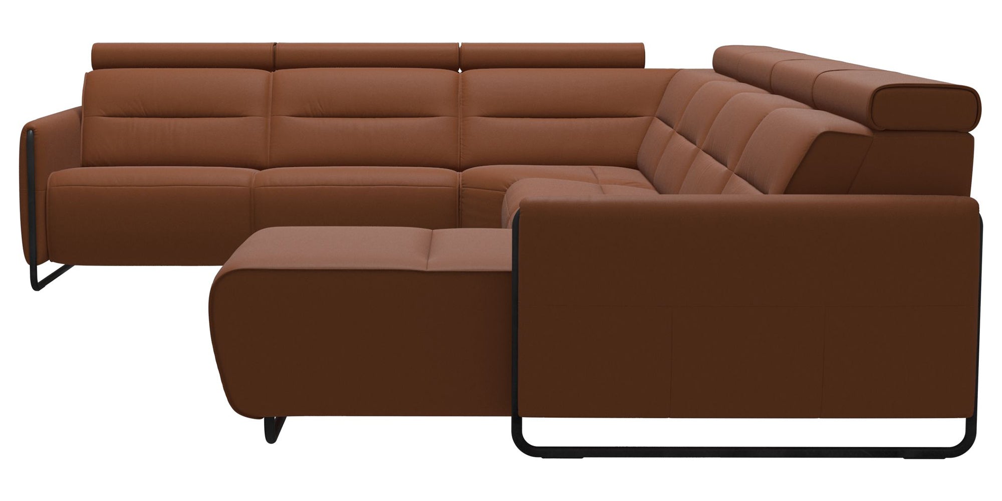 Paloma Leather New Cognac &amp; Matte Black Arm Trim | Stressless Emily C22 Corner Sofa with Long Seat | Valley Ridge Furniture