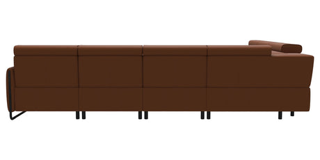 Paloma Leather New Cognac & Matte Black Arm Trim | Stressless Emily C22 Corner Sofa with Long Seat | Valley Ridge Furniture