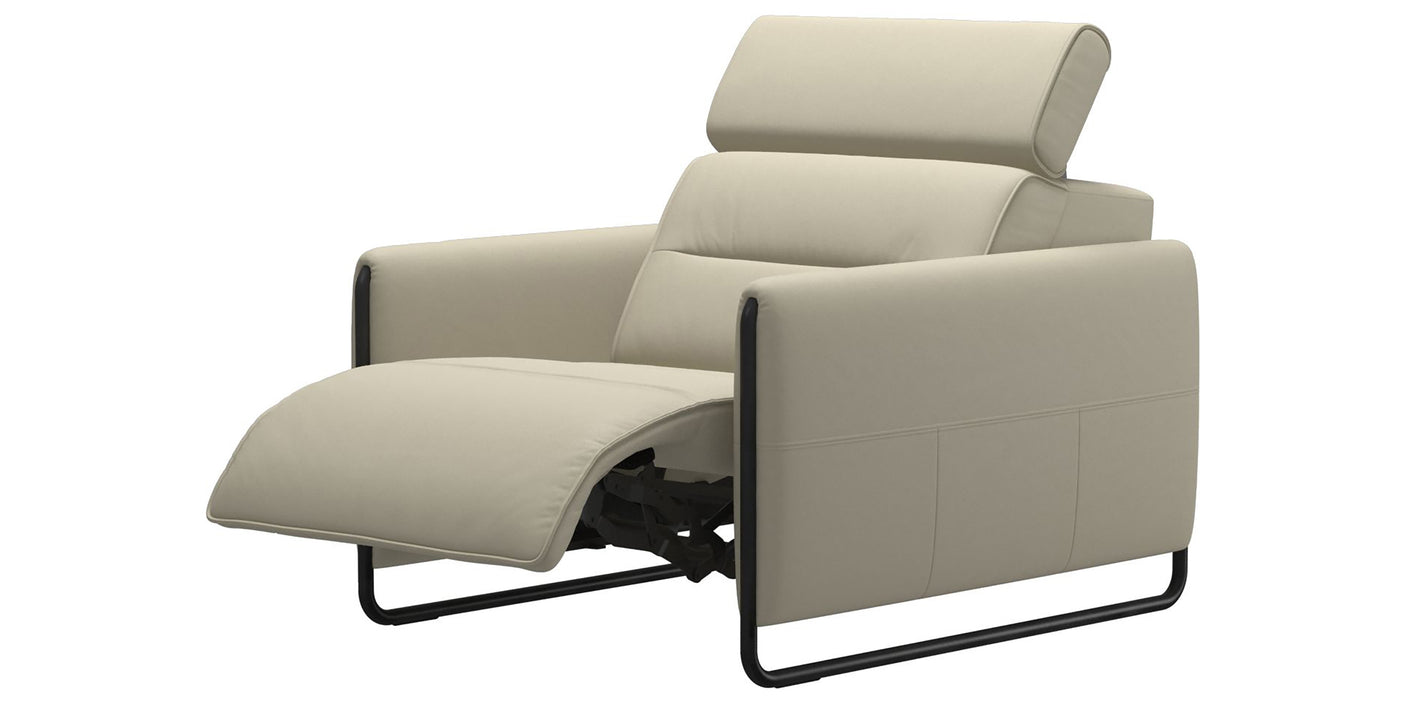 Paloma Leather Light Grey & Matte Black Arm Trim | Stressless Emily Chair | Valley Ridge Furniture