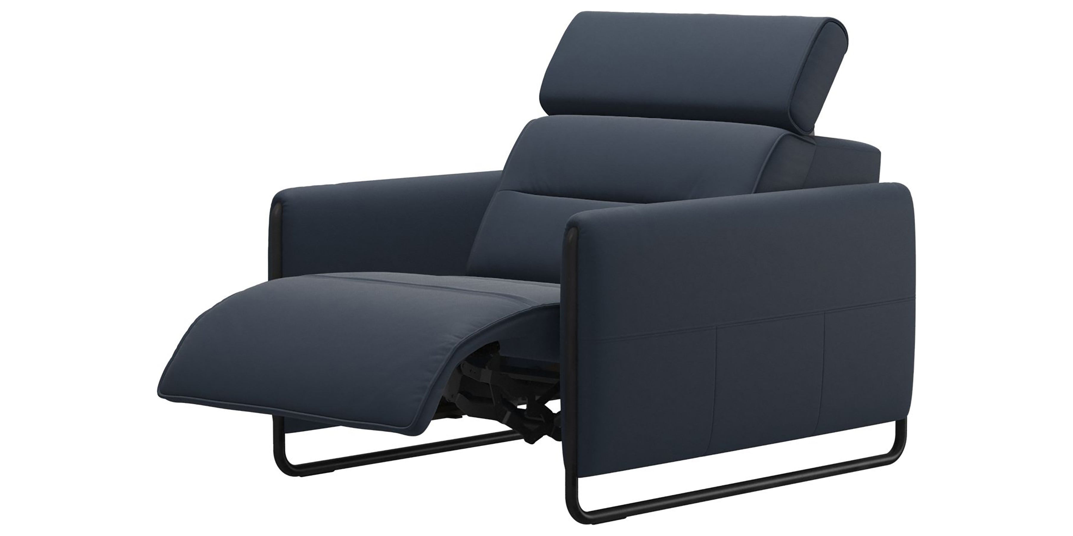Paloma Leather Oxford Blue &amp; Matte Black Arm Trim | Stressless Emily Chair | Valley Ridge Furniture
