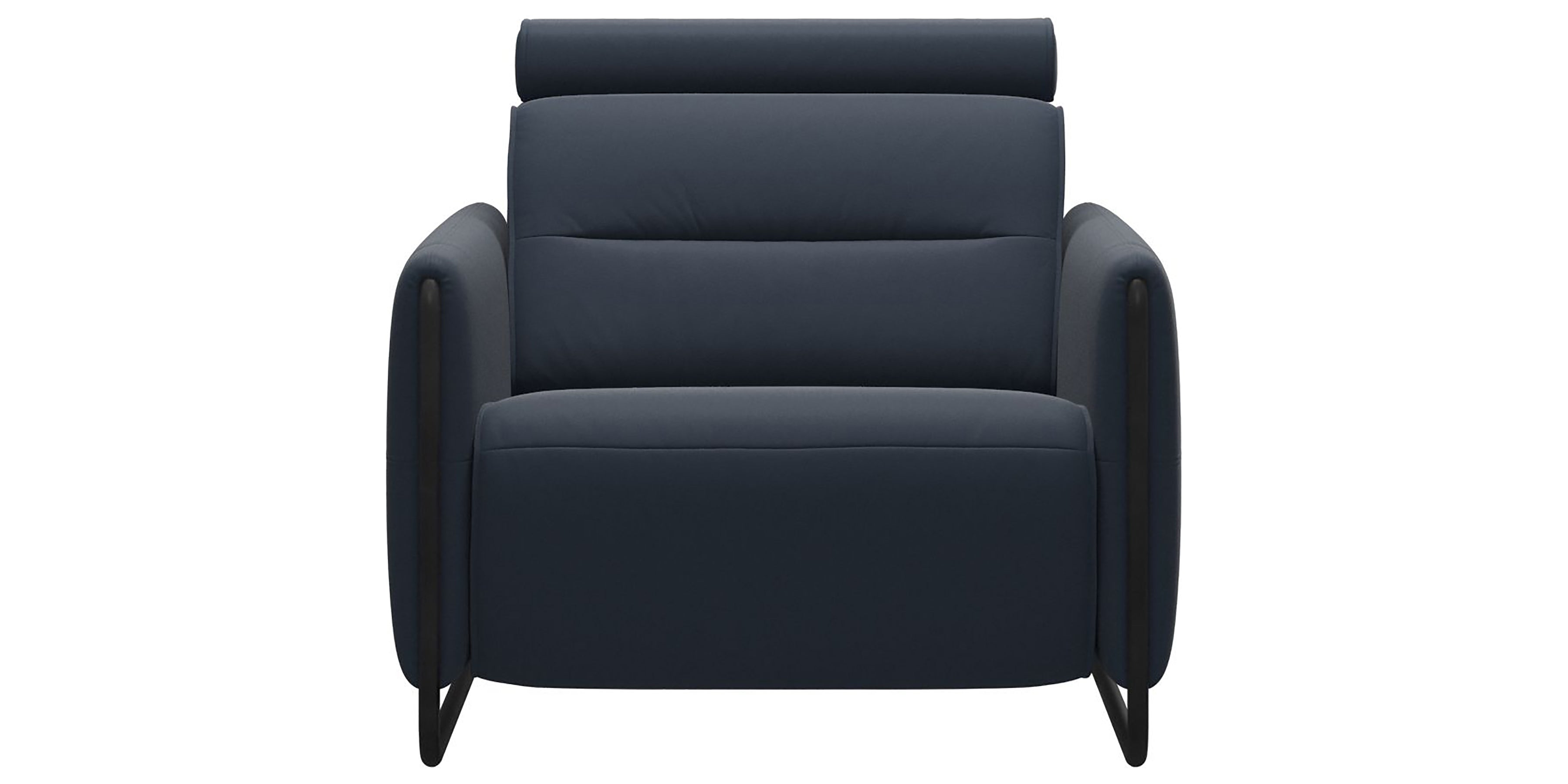 Paloma Leather Oxford Blue & Matte Black Arm Trim | Stressless Emily Chair | Valley Ridge Furniture