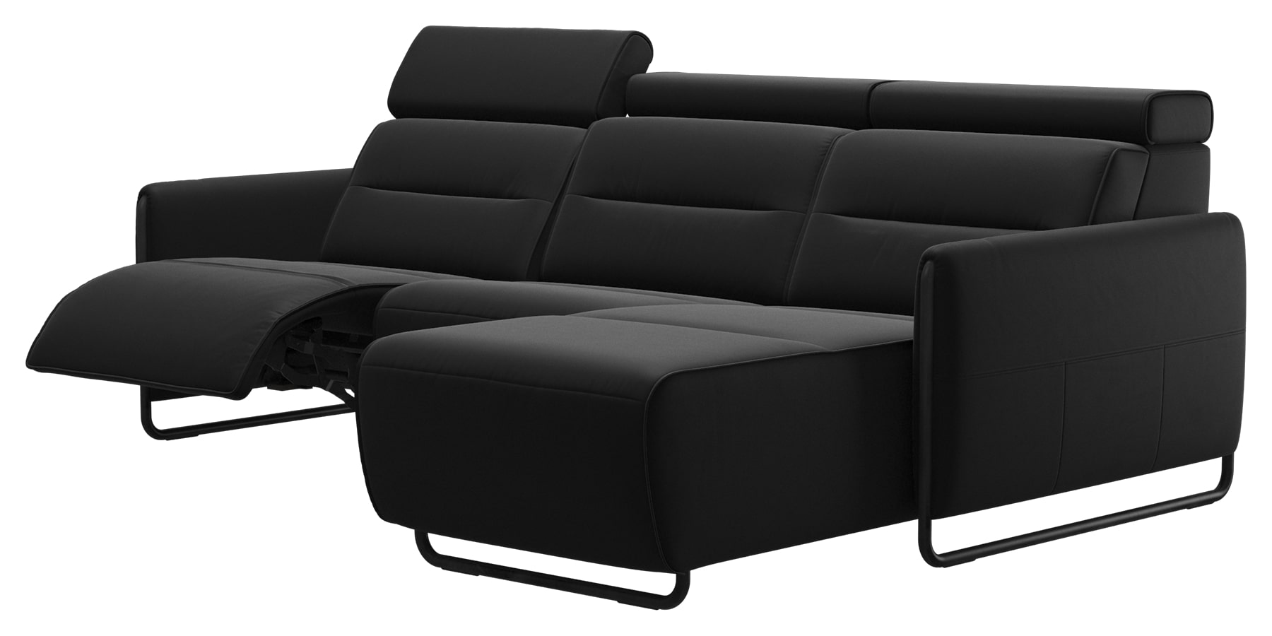 Paloma Leather Black &amp; Matte Black Arm Trim | Stressless Emily 2-Seater Sofa with Long Seat | Valley Ridge Furniture