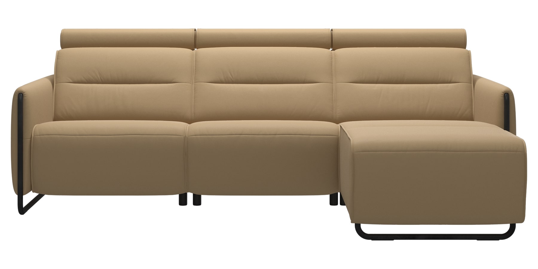 Paloma Leather Sand &amp; Matte Black Arm Trim | Stressless Emily 2-Seater Sofa with Long Seat | Valley Ridge Furniture