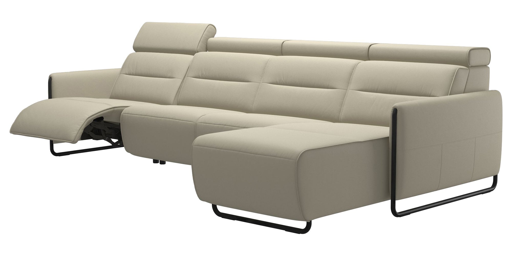 Paloma Leather Light Grey &amp; Matte Black Arm Trim | Stressless Emily 3-Seater Sofa with Long Seat | Valley Ridge Furniture