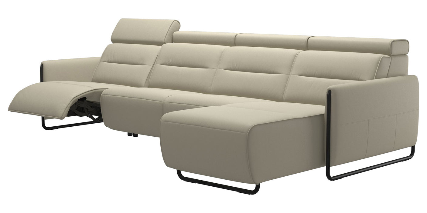 Paloma Leather Light Grey & Matte Black Arm Trim | Stressless Emily 3-Seater Sofa with Long Seat | Valley Ridge Furniture