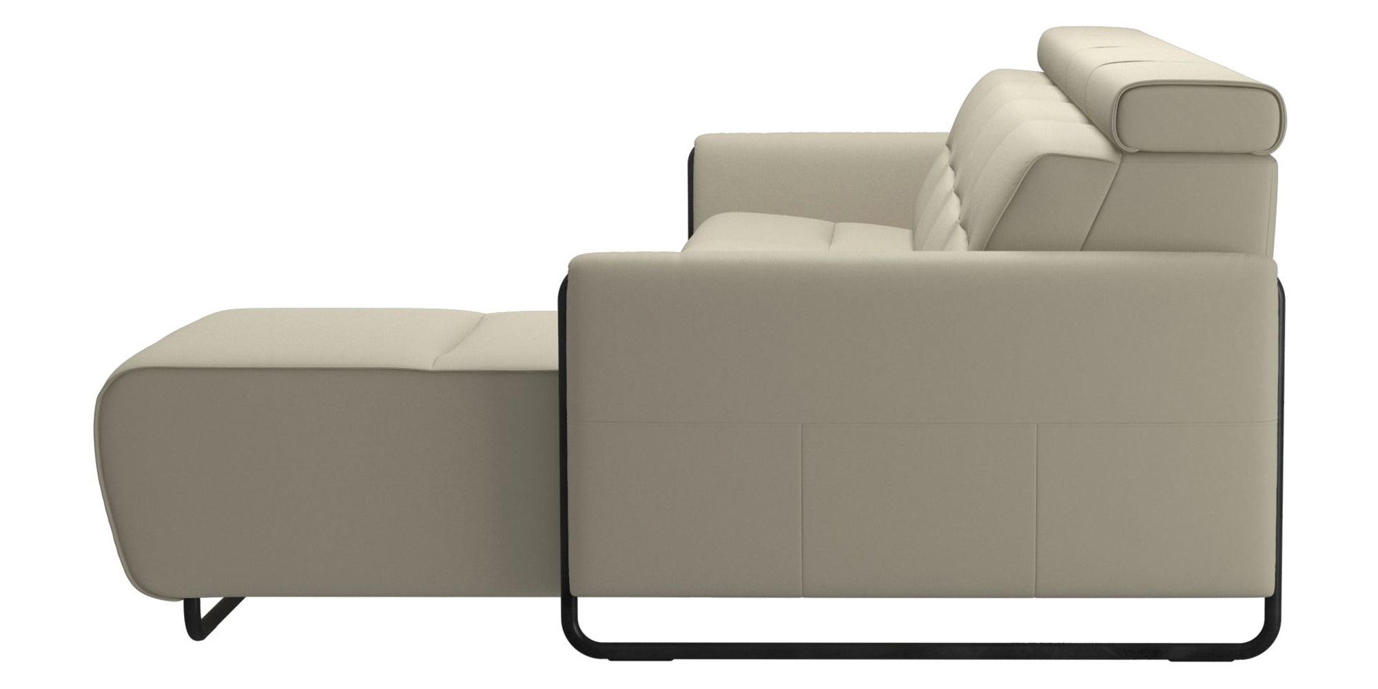 Paloma Leather Light Grey &amp; Matte Black Arm Trim | Stressless Emily 3-Seater Sofa with Long Seat | Valley Ridge Furniture