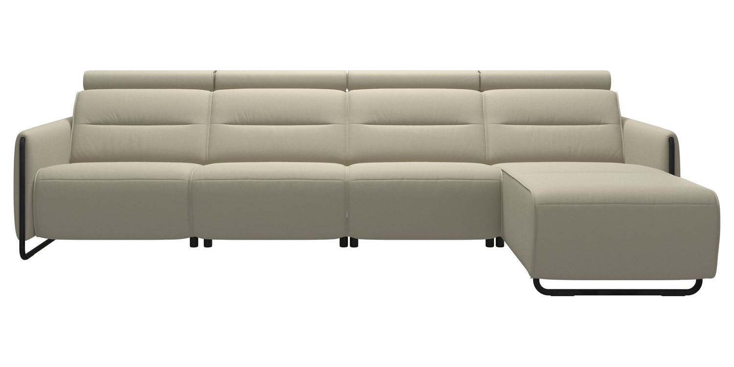 Paloma Leather Light Grey & Matte Black Arm Trim | Stressless Emily 3-Seater Sofa with Long Seat | Valley Ridge Furniture