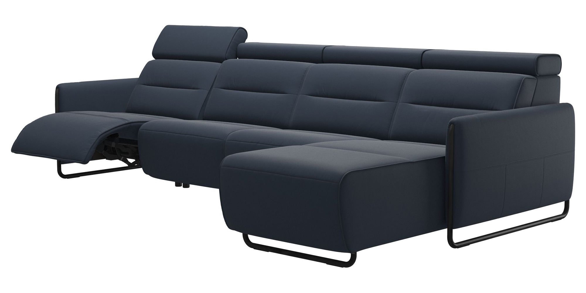 Paloma Leather Oxford Blue &amp; Matte Black Arm Trim | Stressless Emily 3-Seater Sofa with Long Seat | Valley Ridge Furniture