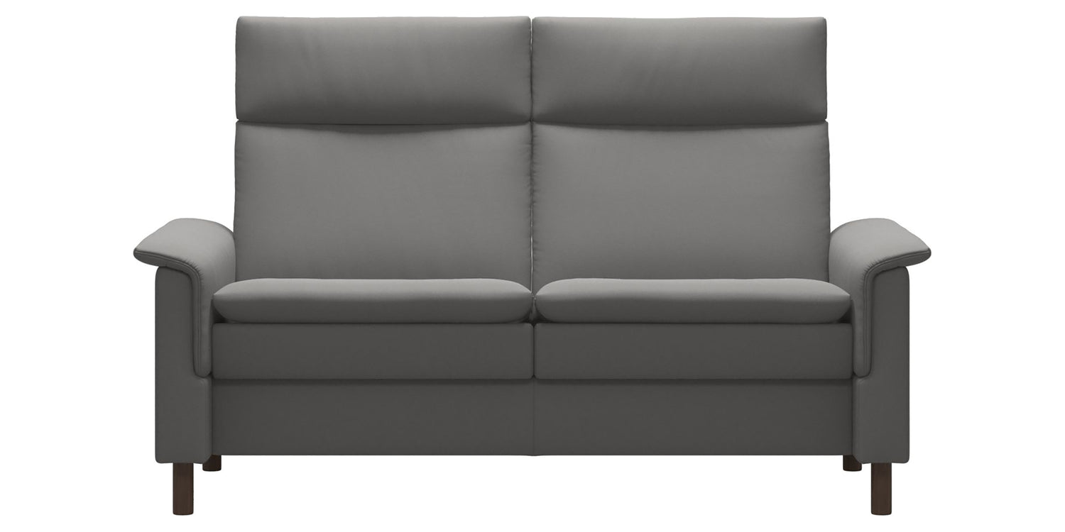 Paloma Leather Silver Grey and Walnut Base | Stressless Aurora 2-Seater High Back Sofa | Valley Ridge Furniture