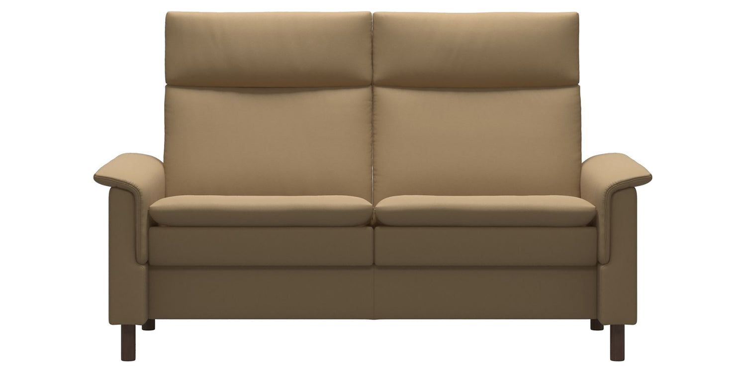 Paloma Leather Sand and Walnut Base | Stressless Aurora 2-Seater High Back Sofa | Valley Ridge Furniture