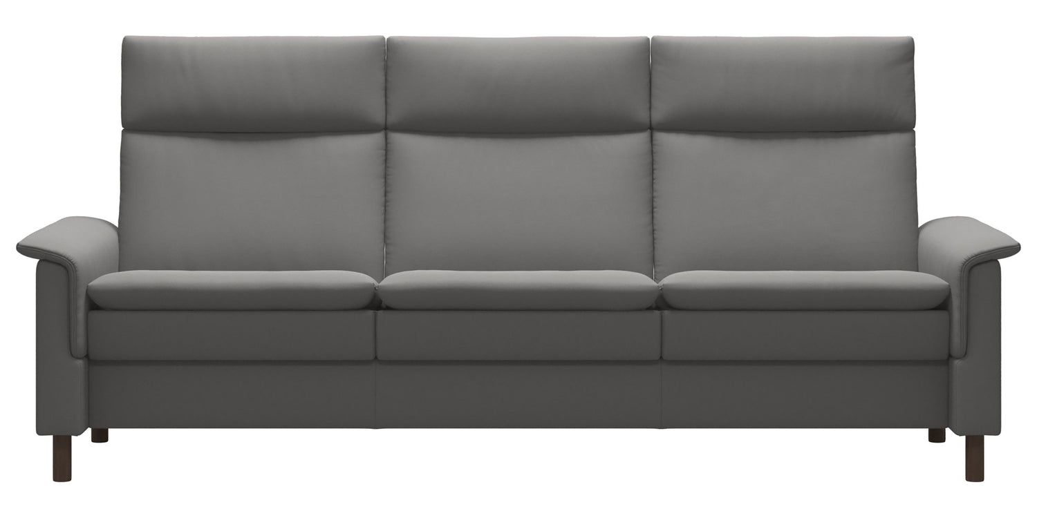 Paloma Leather Silver Grey and Walnut Base | Stressless Aurora 3-Seater High Back Sofa | Valley Ridge Furniture