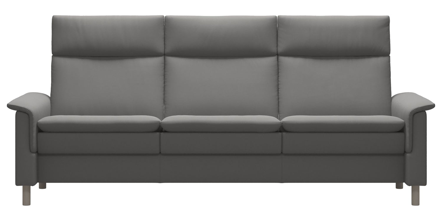 Paloma Leather Silver Grey and Whitewash Base | Stressless Aurora 3-Seater High Back Sofa | Valley Ridge Furniture