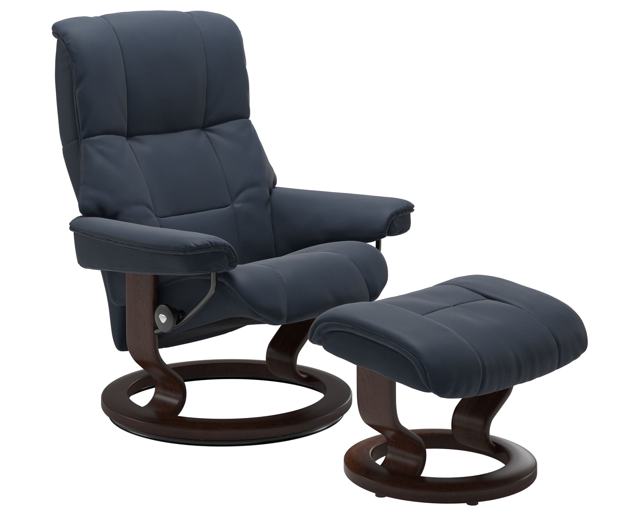 Paloma Leather Oxford Blue S/M/L and Brown Base | Stressless Mayfair Classic Recliner | Valley Ridge Furniture