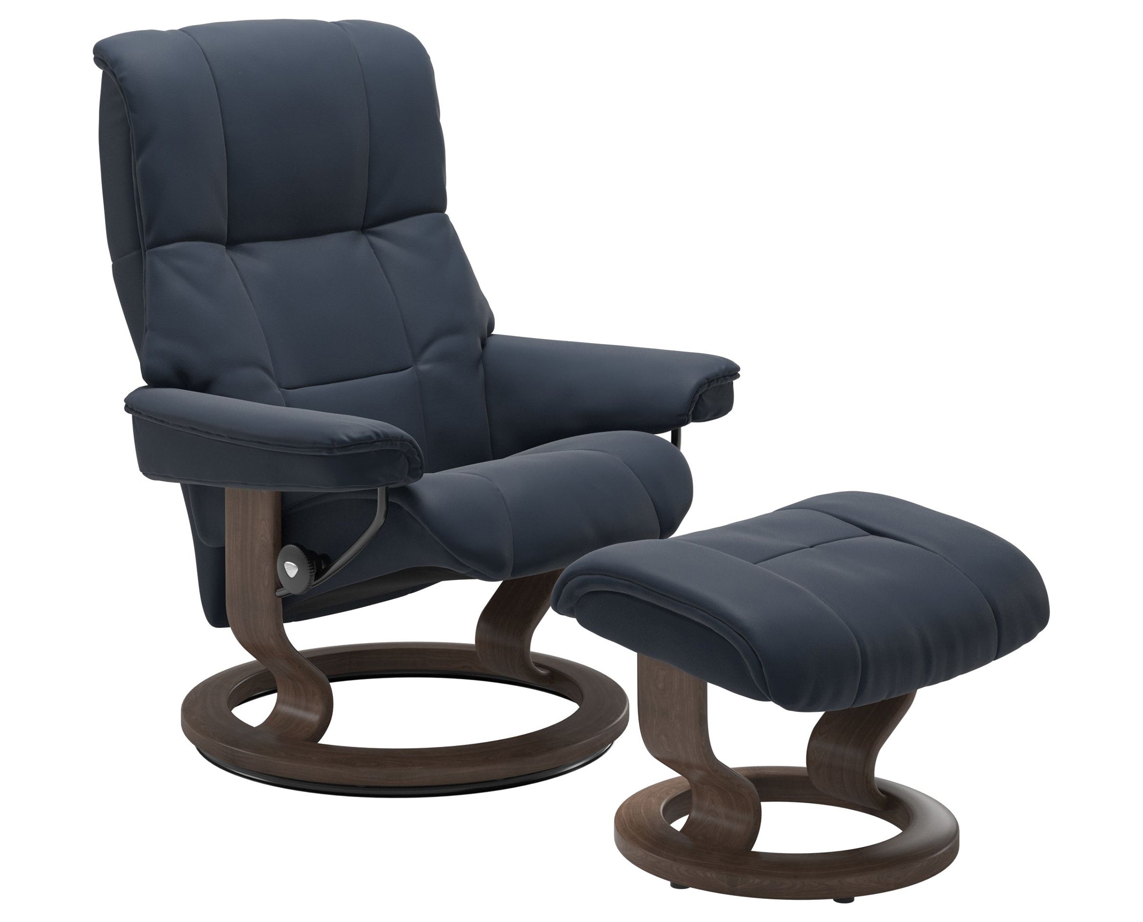 Paloma Leather Oxford Blue S/M/L and Walnut Base | Stressless Mayfair Classic Recliner | Valley Ridge Furniture