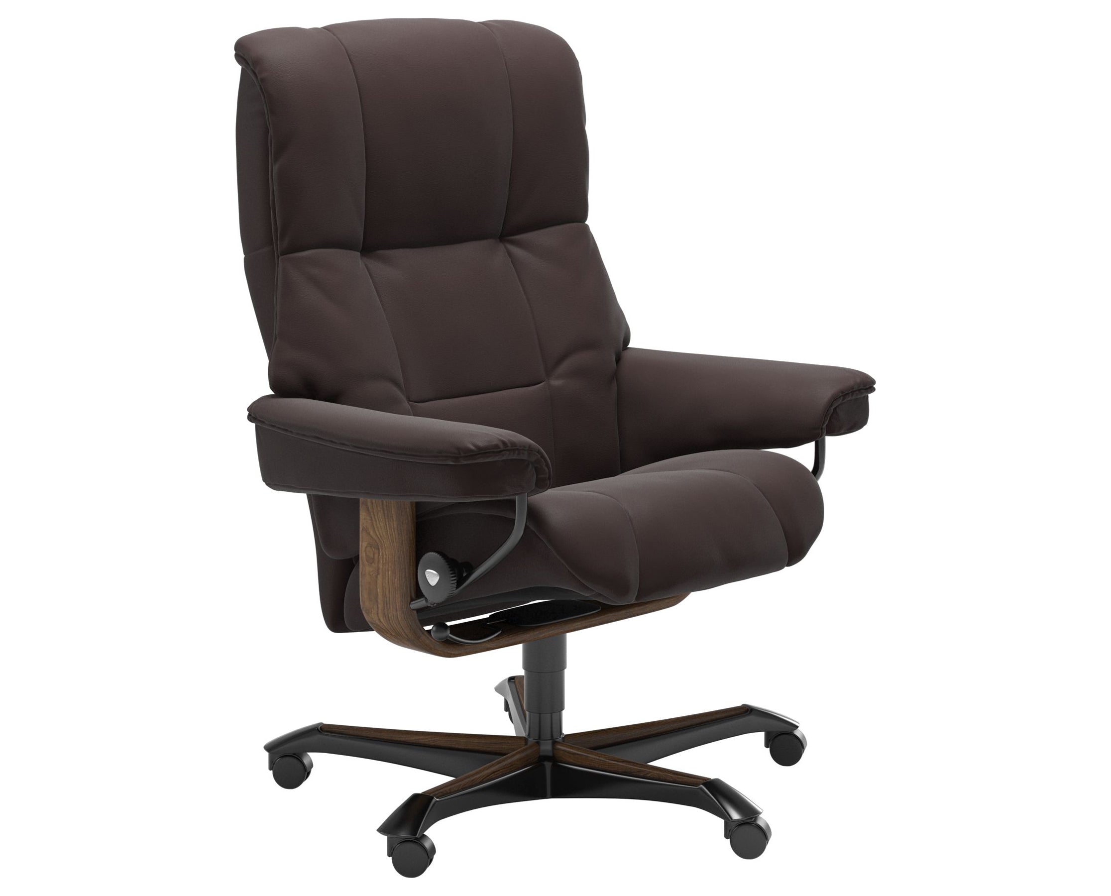 Paloma Leather Chocolate M and Teak Base | Stressless Mayfair Home Office Chair | Valley Ridge Furniture