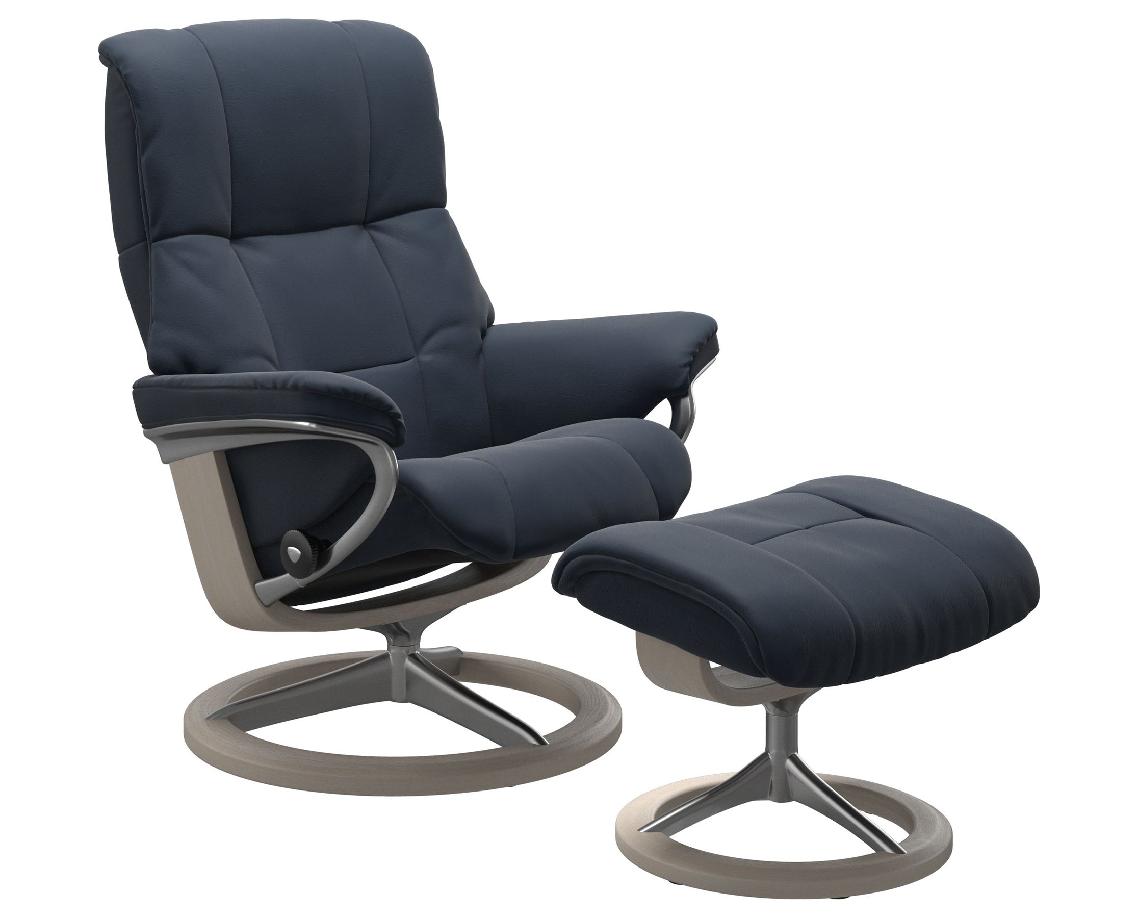 Paloma Leather Oxford Blue S/M/L and Whitewash Base | Stressless Mayfair Signature Recliner | Valley Ridge Furniture