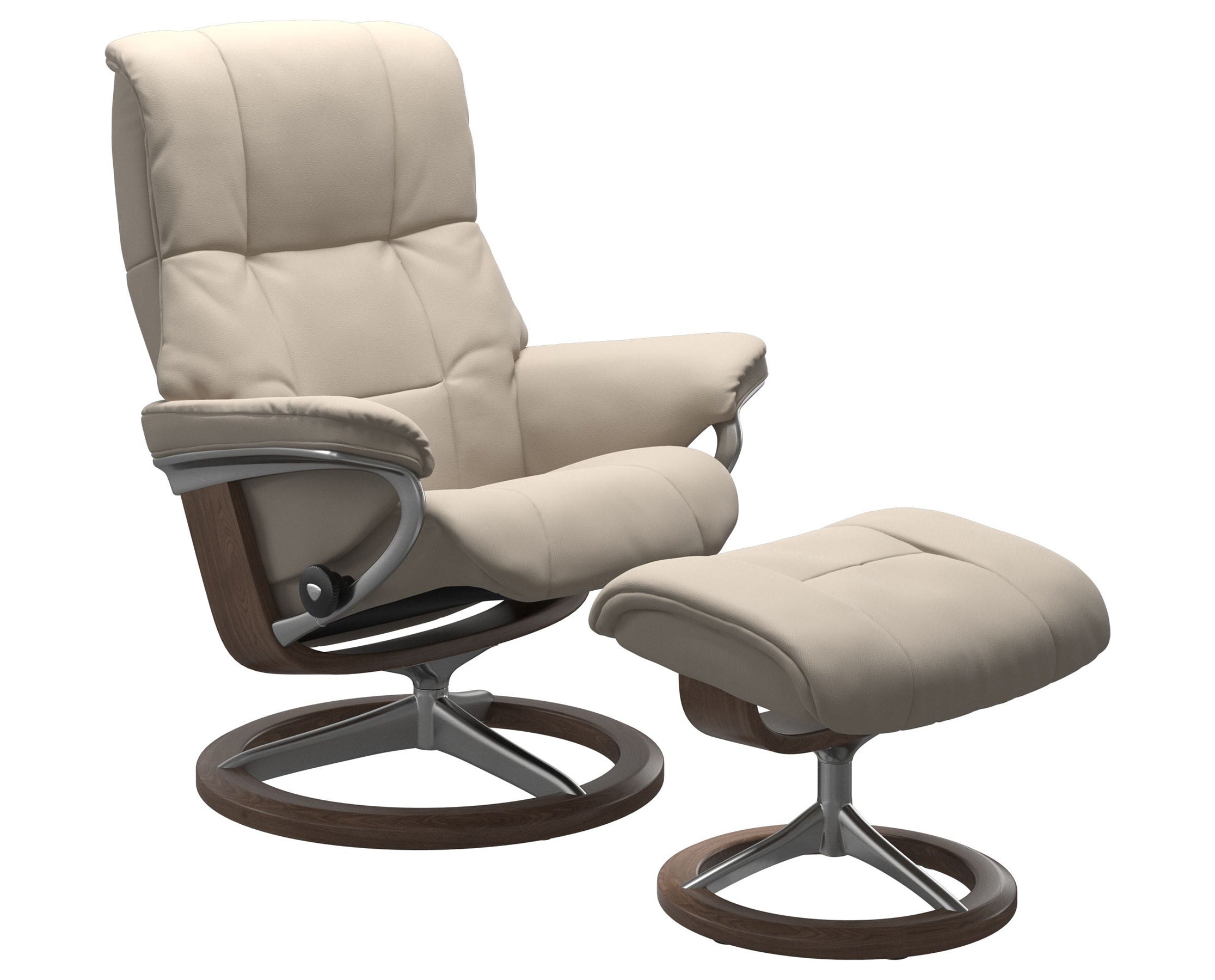 Paloma Leather Fog S/M/L and Walnut Base | Stressless Mayfair Signature Recliner | Valley Ridge Furniture